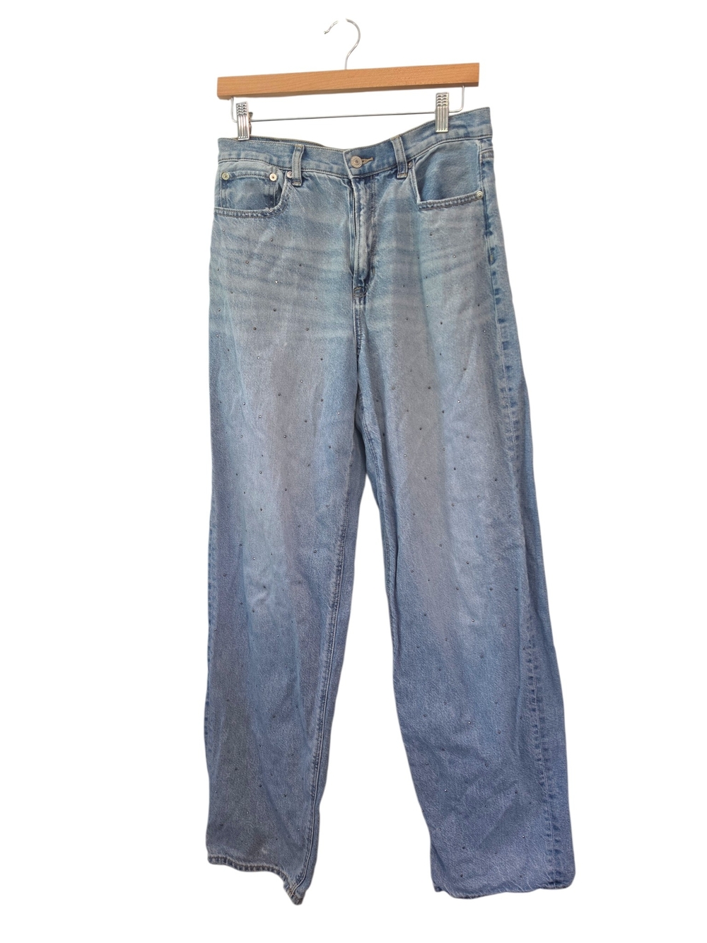 American Eagle Super High Rise Baggy Straight Bedazzled Gems Jeans Size 10 Long